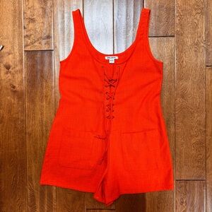 Billabong Bright Orange Lazy Waves Lace-Up Romper Med